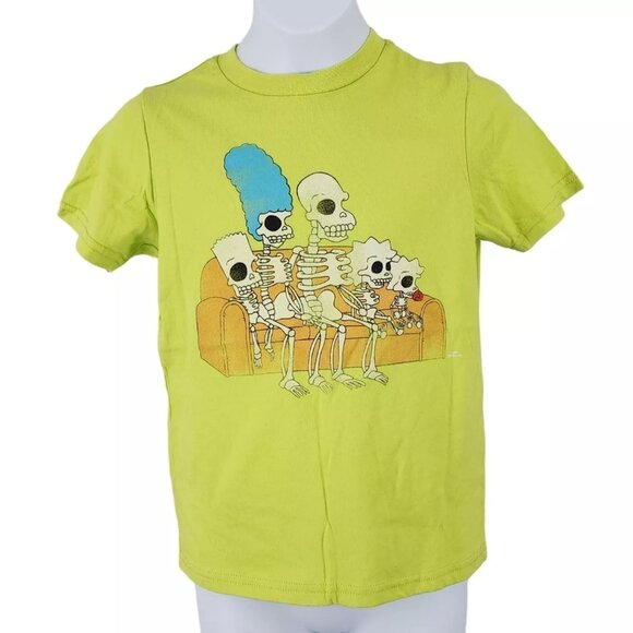 The Simpson Kids Tree House of Horror Halloween Skeleton T-shirt Neon Green S - Picture 2 of 6